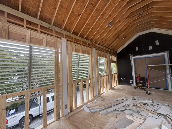 Sullivan's Island: framing inside the new porch room
